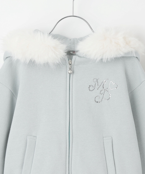 メゾピアノ新品新作ラメ裏毛　フェイクファーフードZIPパーカ130 mezzo piano パーカー ラメ裏毛 フェイクファーフードZIPパーカ キッズ