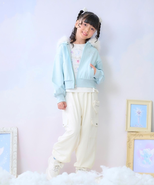 メゾピアノ新品新作ラメ裏毛　フェイクファーフードZIPパーカ130 mezzo piano パーカー ラメ裏毛 フェイクファーフードZIPパーカ キッズ