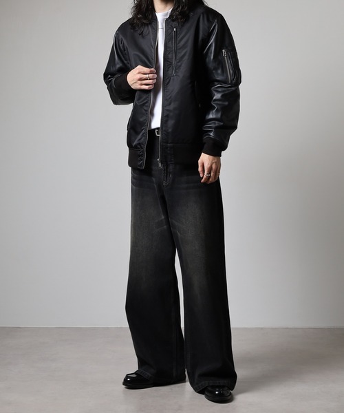 MMMM ma1 ma-1 MMMM ナイロンツイル/ラムレザー/MA-1タイプブルゾン