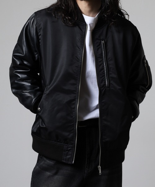 MMMM ma1 ma-1 MMMM ナイロンツイル/ラムレザー/MA-1タイプブルゾン