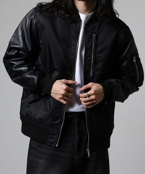 MMMM ma1 ma-1 MMMM ナイロンツイル/ラムレザー/MA-1タイプブルゾン