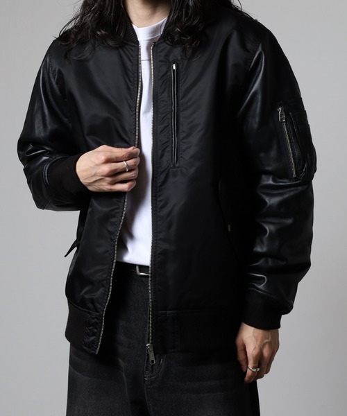 MMMM ma1 ma-1 MMMM ナイロンツイル/ラムレザー/MA-1タイプブルゾン