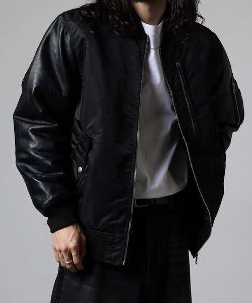 MMMM ma1 ma-1 MMMM ナイロンツイル/ラムレザー/MA-1タイプブルゾン