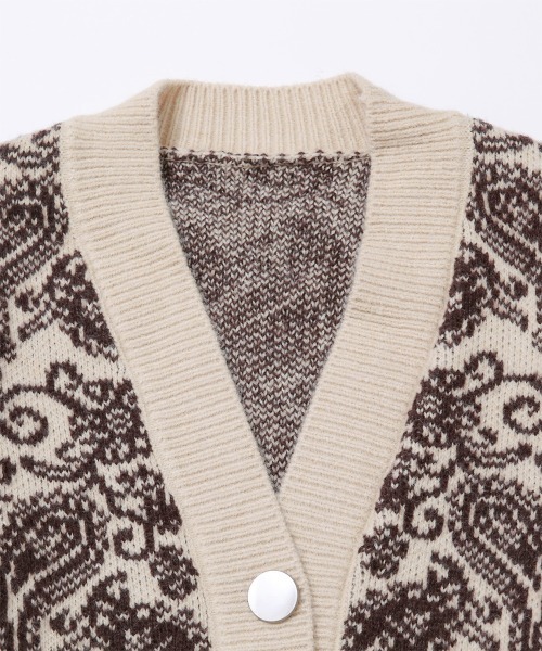 カーディガン ペイズリー柄 ジャガードニットカーディガン レディース