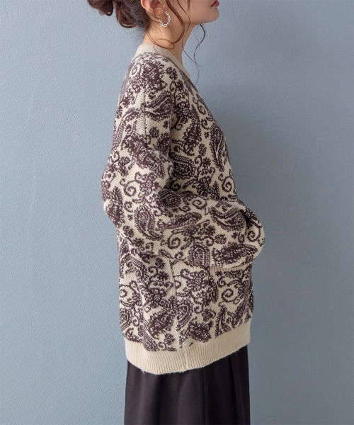 カーディガン ペイズリー柄 ジャガードニットカーディガン レディース