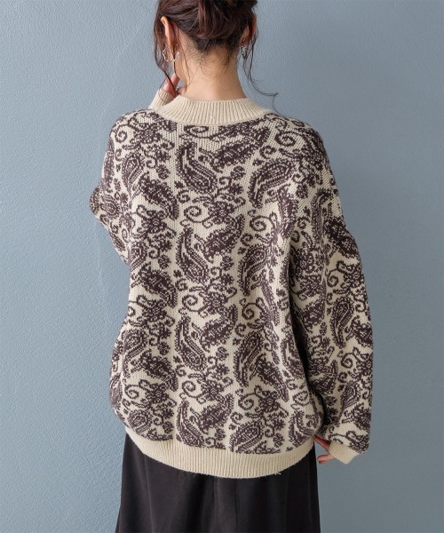 カーディガン ペイズリー柄 ジャガードニットカーディガン レディース