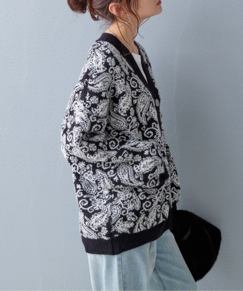 カーディガン ペイズリー柄 ジャガードニットカーディガン レディース