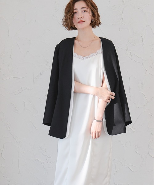 25ss＊ユナイテッドアローズ 黒 シアージャケット 38 現行品 ノーカラー ur's（ユアーズ） ジャケット ノーカラージャケット シアーレイヤード