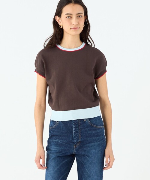 「MACPHEE」 半袖ニット S ネイビー レディース_画像3