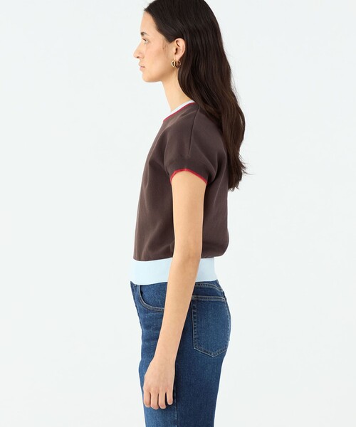 「MACPHEE」 半袖ニット S ネイビー レディース_画像4