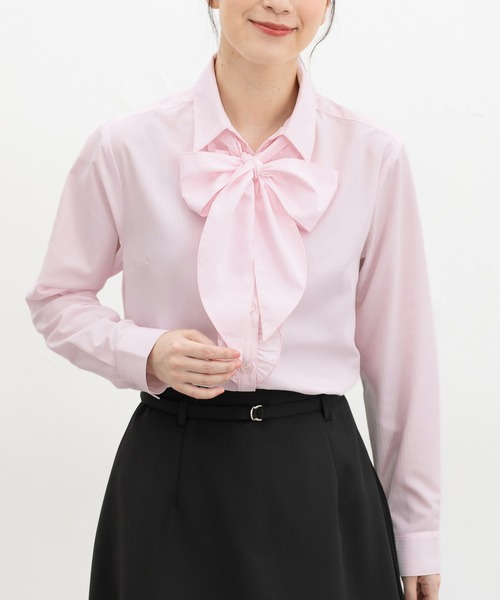 PINK HOUSE ピコフリル ピンタック ボウタイ シャツ ブラウス 日本製 Honeys（ハニーズ） ブラウス シャツ 入学式 卒業式 「らくらく