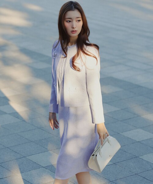 トッカ　MIST TWEED　ひざ丈ワンピース 七分袖 TOCCA（トッカ） ワンピース FROST MIST TWEED ドレス : ZOZOTOWN