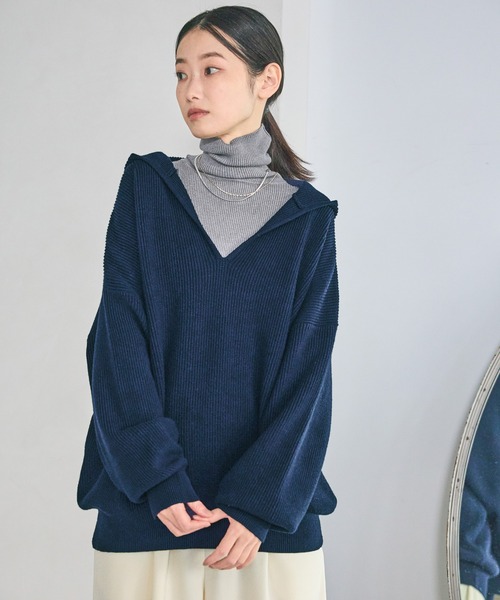 ニット/セーター louren back tuck rib pullover Thérèse Navy Wool Sweater | L'Envers
