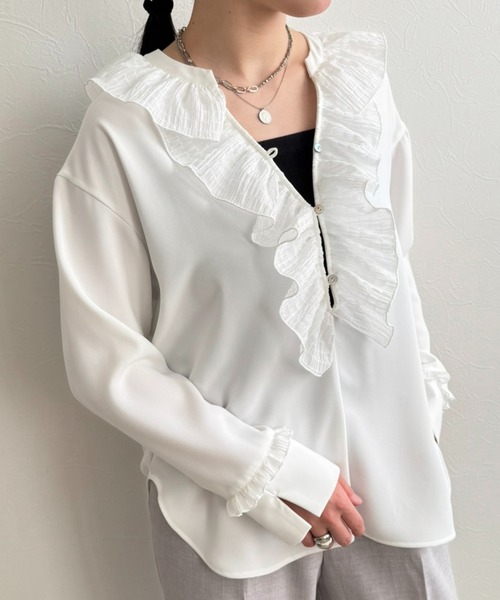 LHELBIE（レルビエ） ブラウス シャツ ラッフルカラーブラウス