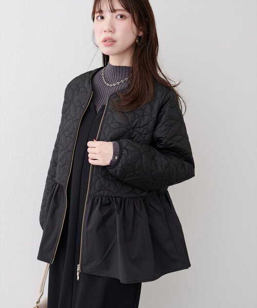 ミッラ・ペホネン ブラウンキルティングジャケット natural couture ジャケット ノーカラージャケット フラワー