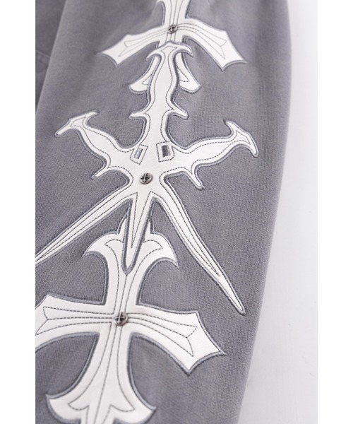 パーカー ジップフーディ｜Dagger Cross Leather Patch Zip Hoodie｜Unknown London メンズ レディース