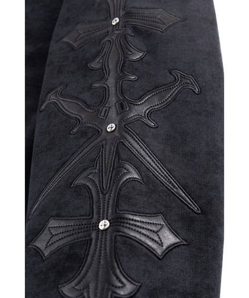 パーカー ジップフーディ｜Dagger Cross Leather Patch Zip Hoodie｜Unknown London メンズ レディース