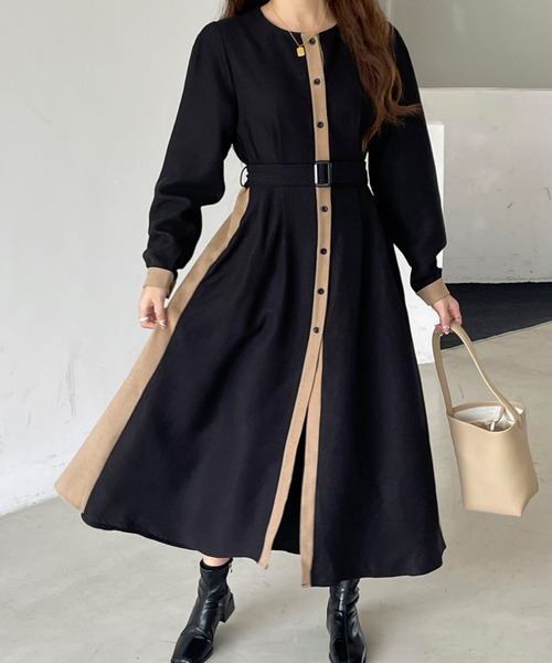 「BANNER SELECT」 長袖ワンピース L ベージュ レディース_画像4