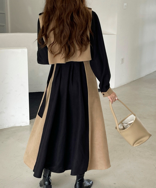 「BANNER SELECT」 長袖ワンピース L ベージュ レディース_画像5