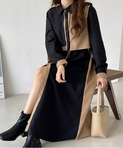 「BANNER SELECT」 長袖ワンピース L ベージュ レディース_画像8