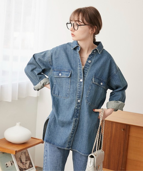 「ANGIE」 長袖シャツ FREE ブルー レディース_画像4