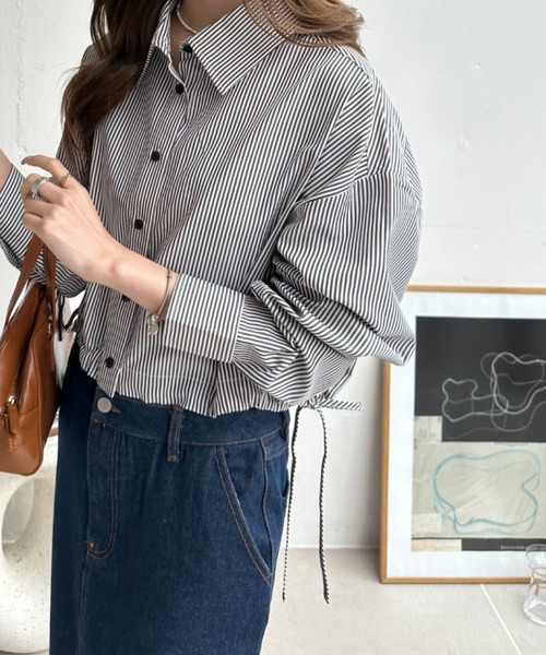 umune ブラウス シャツ クロップドシャツ ショート丈 長袖 サイド