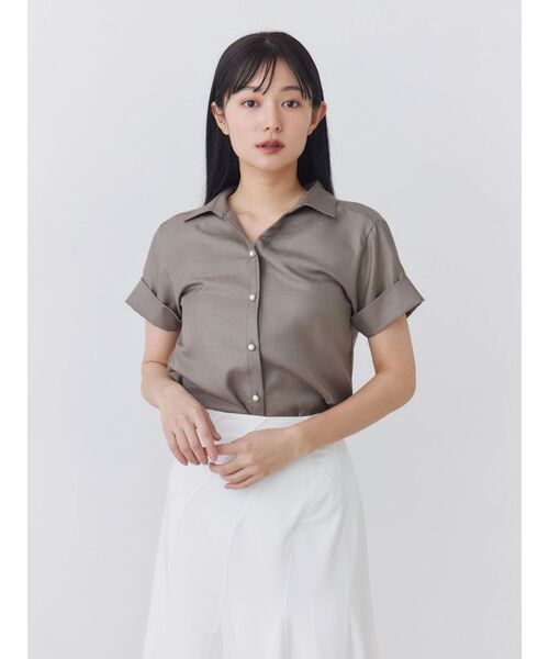 ブラウス シャツ 入学式 卒業式 パール釦スキッパーカフスシャツ レディースの画像