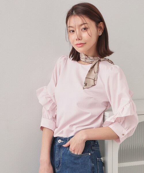 美品 タグ付き ドッキングシャツ index（インデックス） tシャツ フリルスリーブドッキングポンチ