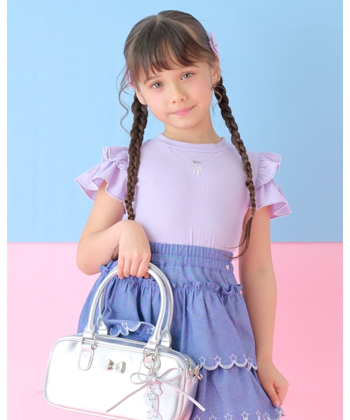 tシャツ ネックレス刺しゅう　2wayテレコTシャツ キッズ 子供服 女の子の画像