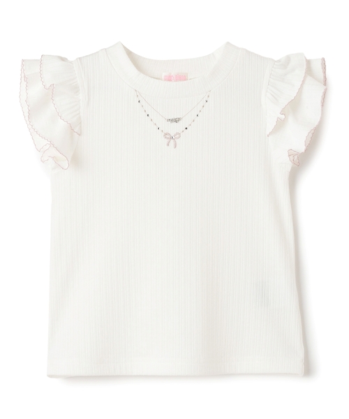 tシャツ ネックレス刺しゅう　2wayテレコTシャツ キッズ 子供服 女の子の画像