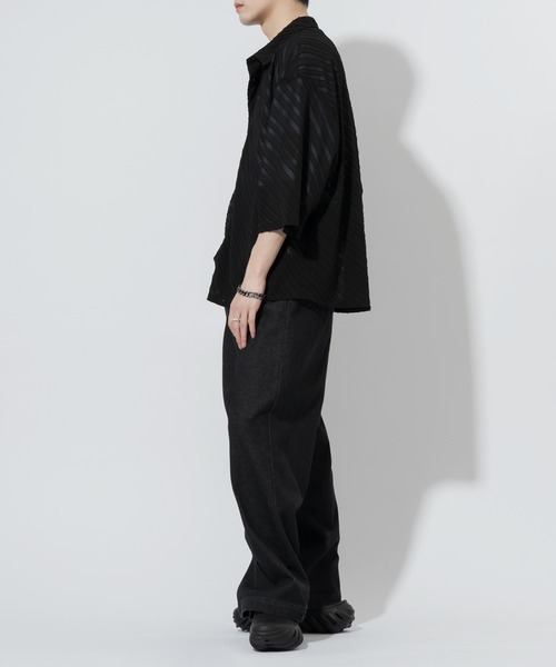 「Adoon plain」 半袖シャツ LARGE ブラック メンズ_画像3