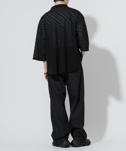 「Adoon plain」 半袖シャツ LARGE ブラック メンズ_画像4