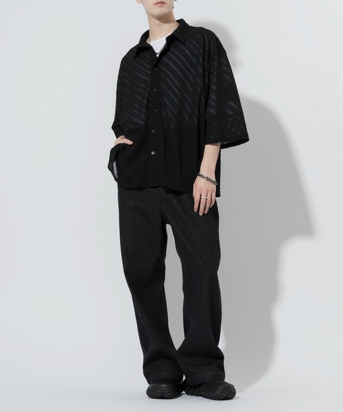 「Adoon plain」 半袖シャツ LARGE ブラック メンズ_画像5