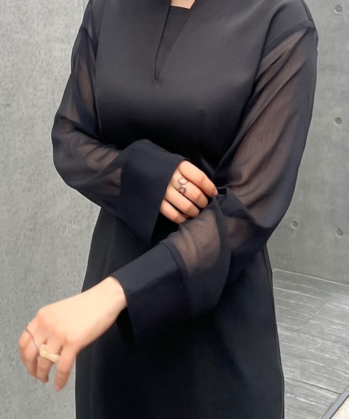 「junoah」 長袖ワンピース X-LARGE モカ レディース_画像3