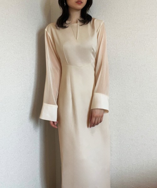 「junoah」 長袖ワンピース X-LARGE モカ レディース_画像5