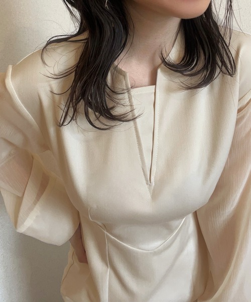 「junoah」 長袖ワンピース X-LARGE モカ レディース_画像7