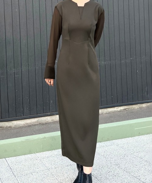 「junoah」 長袖ワンピース X-LARGE モカ レディース_画像8