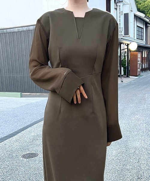 「junoah」 長袖ワンピース X-LARGE モカ レディース_画像9