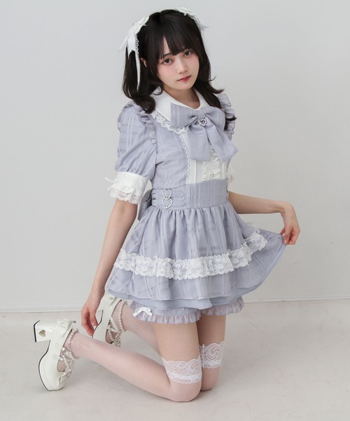 DearMyLove セットアップ 夏 シアーチェックハートバックルリボン DearMyLove セットアップ 夏 シアーチェックハートバックルリボン