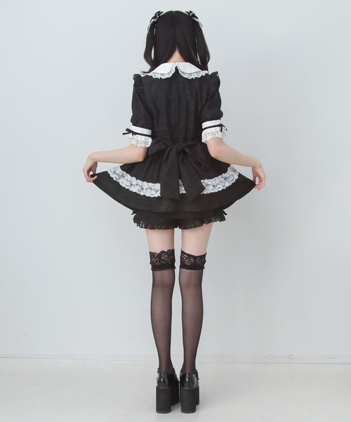 ハート装飾の黒いセットアップ DearMyLove セットアップ シアーチェックハートバックルリボン