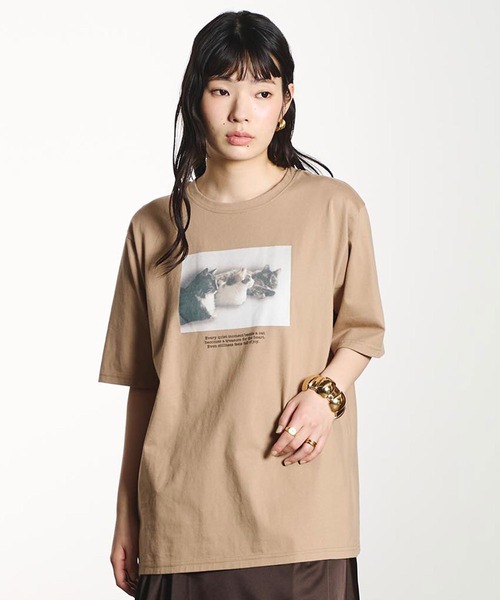 ROSE BUD（ローズバッド） tシャツ 半袖 CAT PHOTO S/S TEE レディース