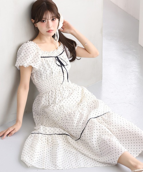 NICE CLAUPウエストシャーリングロングワンピース one after another NICE CLAUP ワンピース 夏 半袖 ウエスト