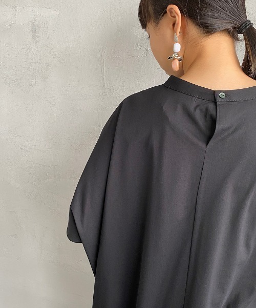 【美品】MIZUIROIND Uネック 長袖 ひざ丈 ワンピース 日本製 mizuiro ind ジョーゼットハーフスリーブロングワンピース