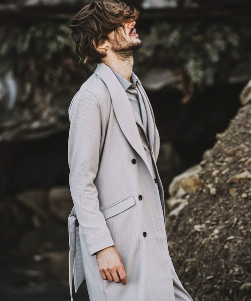 NO ID. チェスターコート コート エンボスジャージーガウンコート