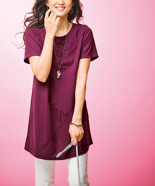 BELLUNA PLUS（ベルーナプラス） チュニック テレコ素材切替デザイン