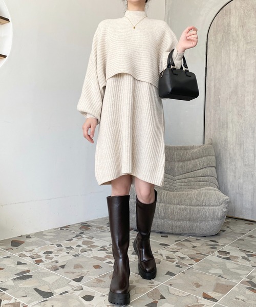 moment+ ワンピース 「セットアップニット」アルパカタッチハイネック