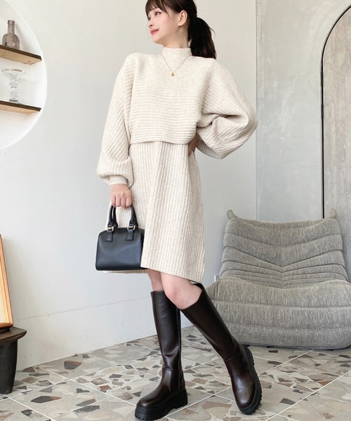 moment+ ワンピース 「セットアップニット」アルパカタッチハイネック