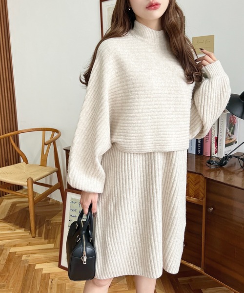 moment+ ワンピース 「セットアップニット」アルパカタッチハイネック