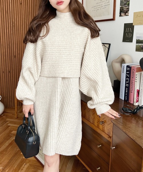 moment+ ワンピース 「セットアップニット」アルパカタッチハイネック