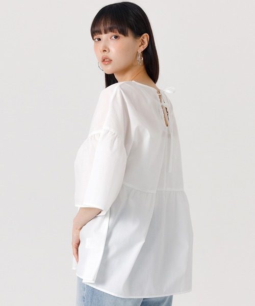 コットンボイルラッフルブラウス レディース 春 夏 半袖 M L